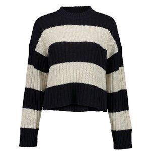 Arpeggio Ribbed Cozy Cotton Cropped Sweater in Navy Stripe, XS NWT